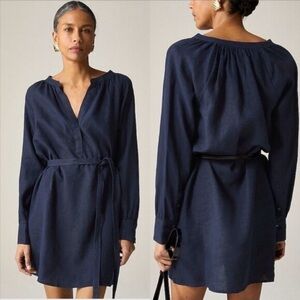 NWT J. Crew Cabana Mini Dress Linen Long Sleeve Navy Blue
